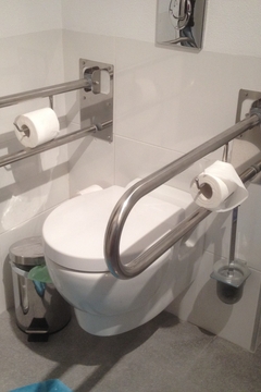 Toilet with folding wall bars 