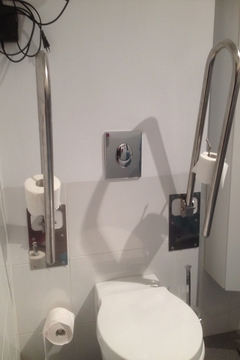 Toilet with folding wall bars 